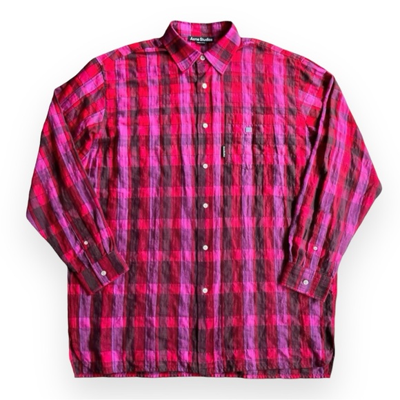 Acne Studios Other - Acne Studios Sala Oversize Cotton Face Flannel Shirt Pink Plaid Unisex Large L